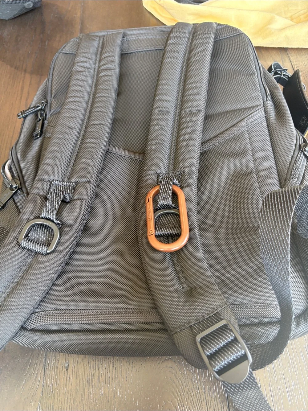 Tumi Black Backpack with Tan Accent